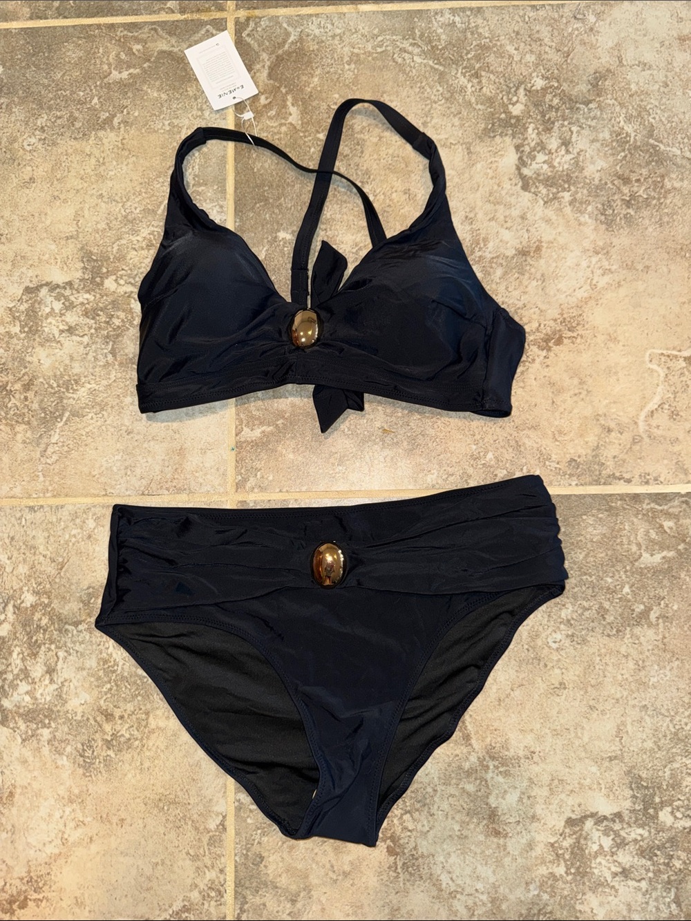 Elegant Black Bikini Set with Gold Accent — Women’s Two-Piece Swim